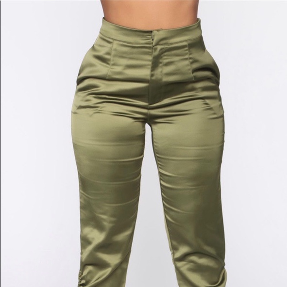 Satin olive pants